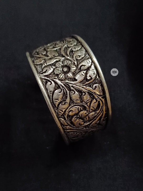 925 Adjustable Silver Chitai Kada, Sterling Silver Handmade unisex flower cuff bangle